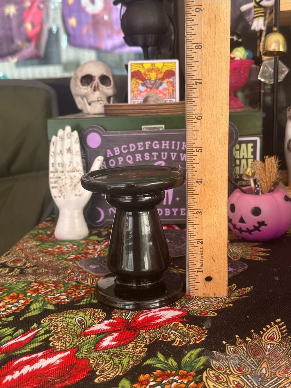 Black Ceramic Pillar Candle Holder | Gothic Altar Décor